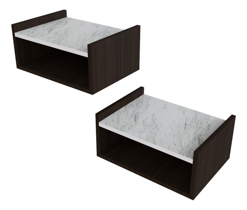 Par De Burós Flotantes Minimalistas Mesa De Noche Carrara Acabado Mate Color Chocolate Texturizado