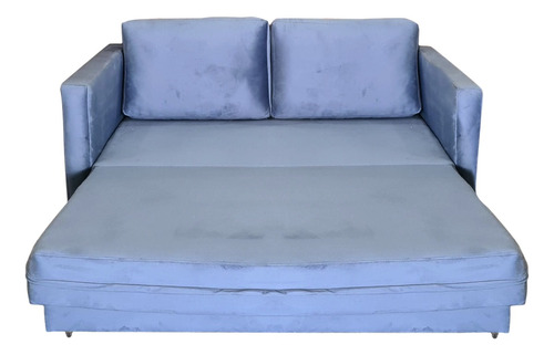 Sofá Cama Casal 3 Lugares Tecido Macio Suede Azul