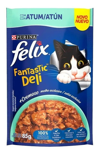 Ração Úmida Gatos Deli Atum 85g 15un Purina Felix Fantastic