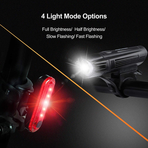 Ascher Ultra Bright Usb Rechargeable Bike Light Set, Pote...