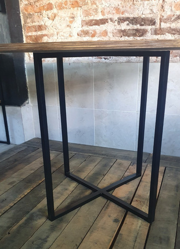 Imagen 3 de 3 de Mesa Industrial Redonda Base Central Hierro Madera 110cm