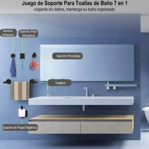 Imagen 2 de 8 de 7pcs Juego Sets De Accesorios Para Baño 304 Inoxidable Negro