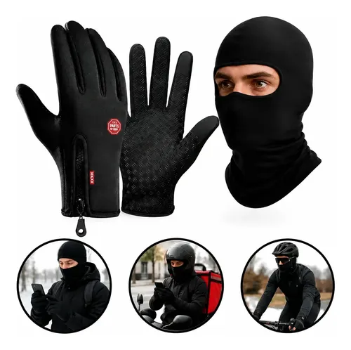 Kit Luva Touch Térmica + Balaclava Moto Bike Frio