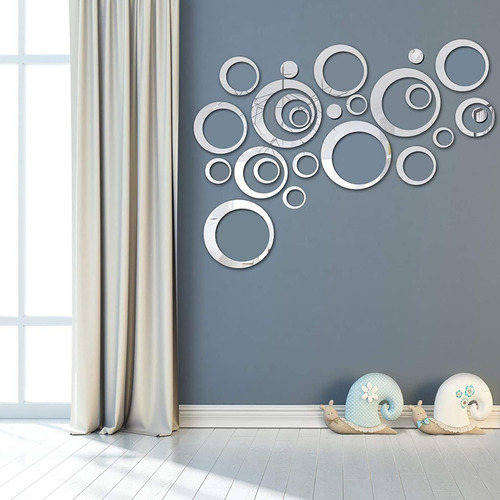 24und Espejo Adhesivo Pared Forma Circular Decoración Hogar