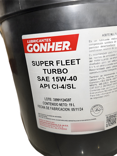 Aceite Súper Fleet Gonher 15w40 Ci-4/sl
