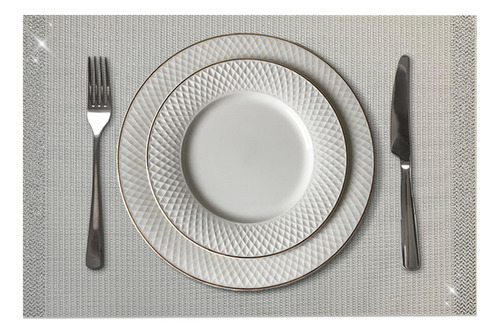 12 Jogo Americano Mesa Posta Luxo Impermeável Mz Meta 2 Vr Cor M14 BRANCO BRILHO marfim claro prata METALICO MZ RETANGULAR