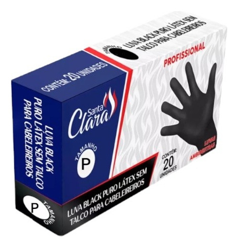 Luva Latex Descartavel Sem Pó Talco Preto 20 Unidades