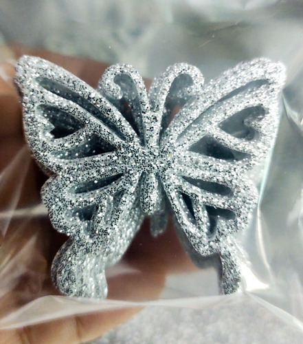 Mariposas Troqueladas De Goma Eva C/glitter 15un De 4,5x5 Cm Plateado Mariposa Calada Goma Eva Con Glitter