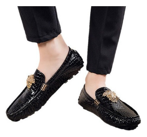 Zapatos De Guisantes Hombres Piel De Cocodrilo Talla Grande