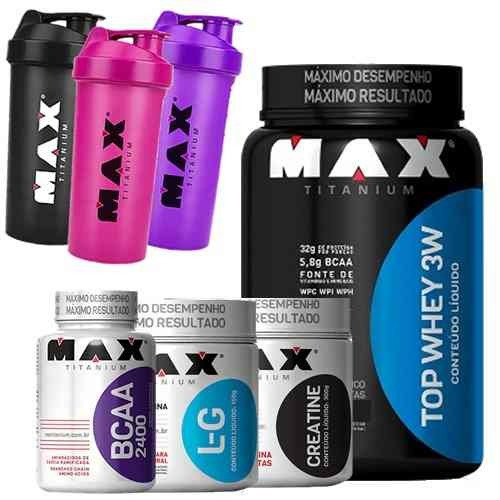 Combo Top Whey 3w + Bcaa + Creatina + Glutamin - Maxtitanium