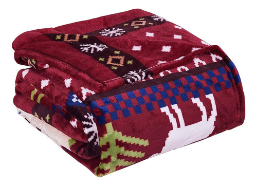 Manta Polar Super Suave Caliente Diseño De Reno Navideño Vino Reno