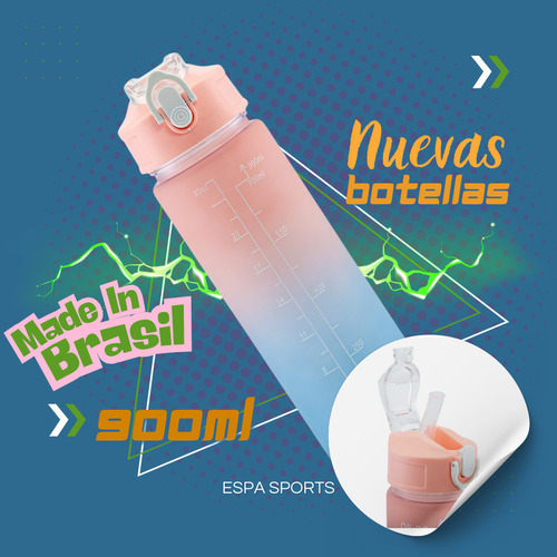 Botellas Motivacionales Degrade Set X3 Plástico Pico Doble Rosa/celeste