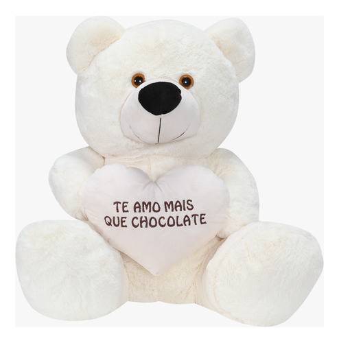 Urso Pelúcia Creme 55 Cm Coração Romântico Presente Namorada