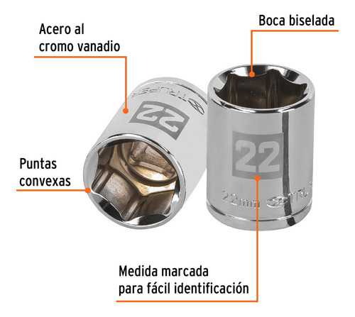 Dado 1/2' 6 Puntas Milimetrico 22 Mm Truper 13272 Color Plateado