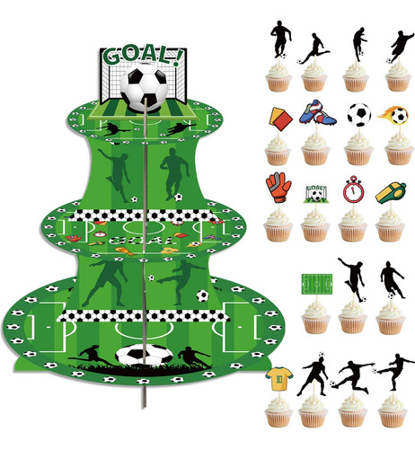 Soporte Para Cupcakes De Fútbol, Con 20 Cake Toppers