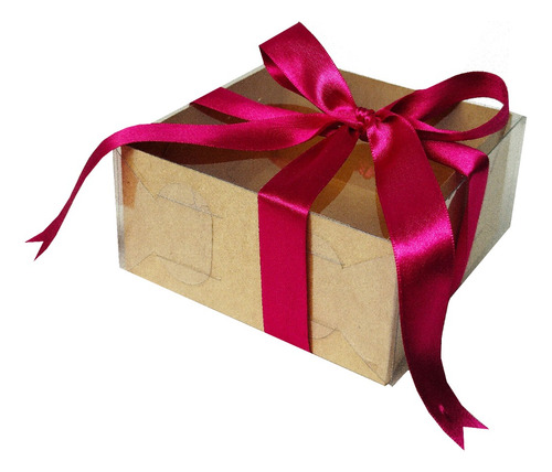 25 Cajas 12x12x6 Cm Tapa Transparente Mod 1772 Kraft Natural Kraft