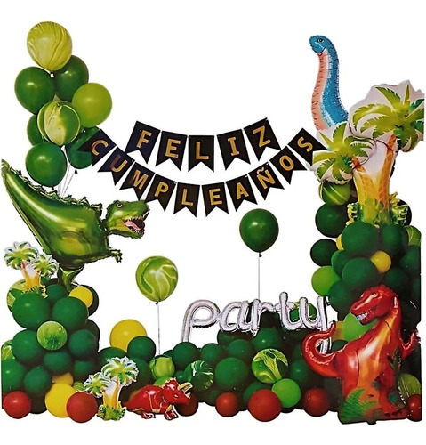 Kit Decorativo Fiesta De Globos Dinosaurio 83 Globos