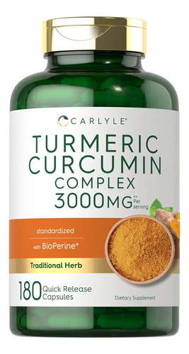 Curcuma Curcumina 3000 Mg 95% Curcuminoides Carlyle 180 Cap