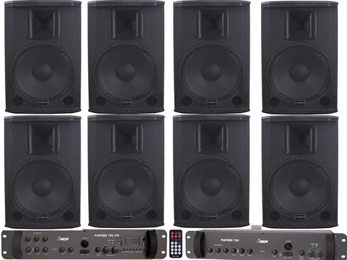 Kit Som Pra Ginásio 2 Amplificador C\ Bt +8 Caixas De 12 Pol