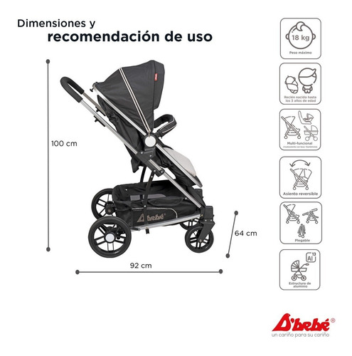 Carriola De Bebe Crown Portabebe Base De Carro Bambineto Capacidad de la carriola Individual Color Negro Color del chasis Plateado