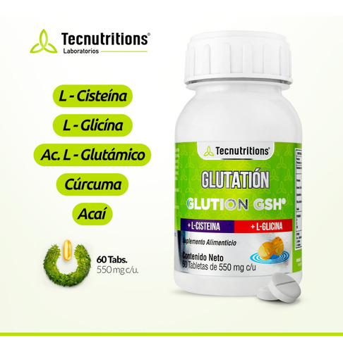 Suplemento Glutatión Gsh Reforzado Tecnu® Súper Antioxidante Sabor Sin sabor