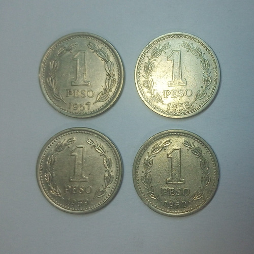 Set 4 Monedas 1 Peso Argentino De 1957 A 1960.