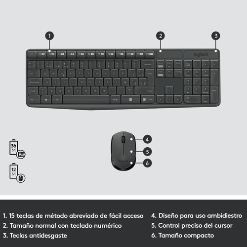 Kit Teclado Y Mouse Inalambrico Logitech Mk235 Color del teclado Negro