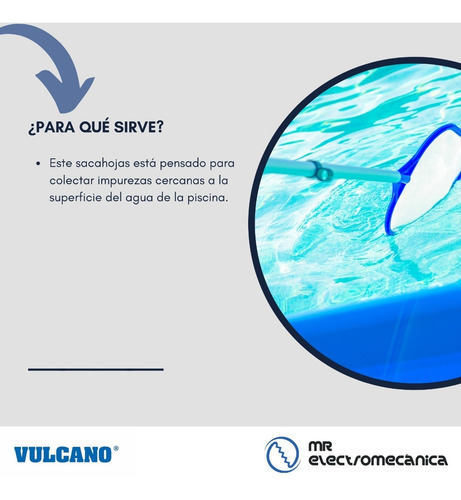 Imagen 3 de 10 de Sacahojas Pileta Piscina Plano Vulcano Para Mango De 32mm