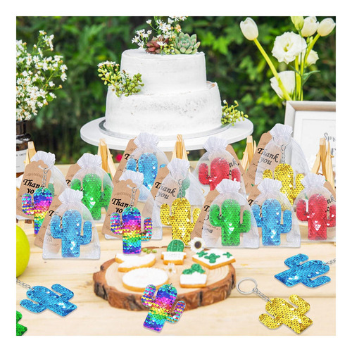 Cicibear 25 Pack Cactus Sequin Keychains Para Cactus Fiesta