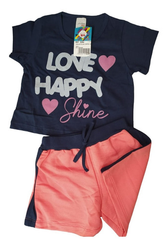 Conjunto Fem. Infantil. Crooped Algodão Mais Shorts. Macio