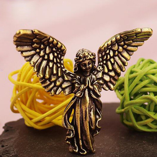 Estátua De Anjo Em Latão, Ornamento Antigo, Escultura Em