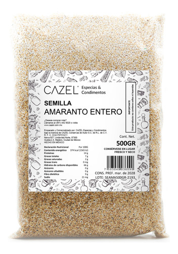 Amaranto Entero Premium Nacional Oaxaca 500g