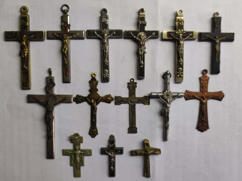 Lote Antiguos Crucifijos Rosario O Bolsillo Metal Y Ébano