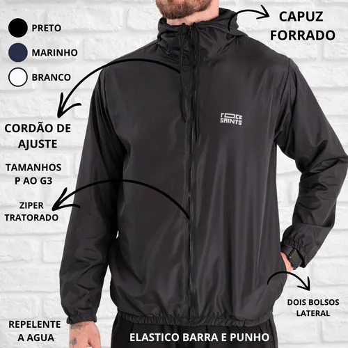 Jaqueta Corta Vento Lisa Com Capuz Forrado