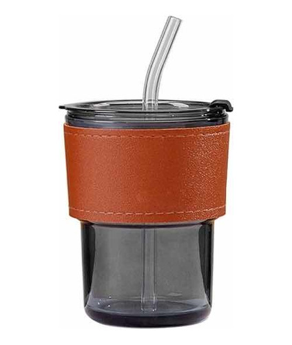 Mug Hermético Vaso Con Agarre De Cuero 400ml + Bombilla Eco