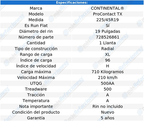 Llanta Continental Procontact Tx Ssr 225/45r19 96h Xlde96