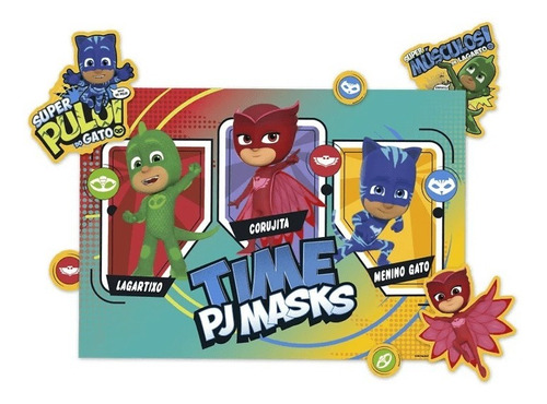 Kit Festa Pj Masks 2 Com Painel, Toalha, Sacolinhas E Vela