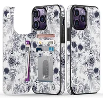 Comprar Fundas De Cuero Para iPhone 15 Pro Max, Diseño Floral, 4 Ran