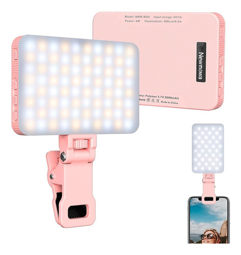 Newmowa Rosa Recargable Selfie Light, Clip Portátil En Luz D