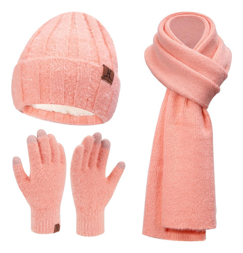 Gorro Punto Cálido Mujer, Guantes Con Pantalla Táctil, Con Y