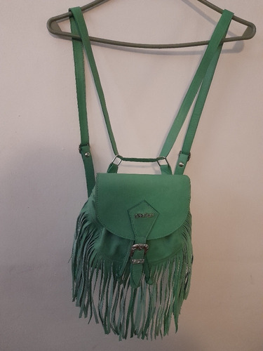 Mochila Tipo Morral De Cuero, Verde, Marca Piedad 