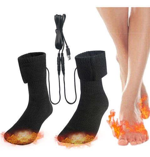 Calcetines Térmicos Eléctricos Usb Recargables Para Invierno Negro Diseño De La Tela Talle