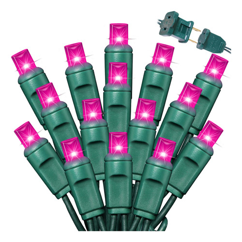 50 Luces De Cadena Led Navidad Cable Verde Color Rosa