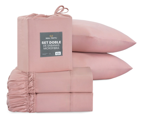 Paquete 2 Juegos Sábanas Individual Microfibra Real Textil Rosa Liso