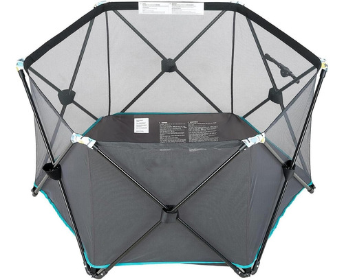 Corral Para Bebé Hexagonal Con Toldo Pamo Babe Negro/menta Negro