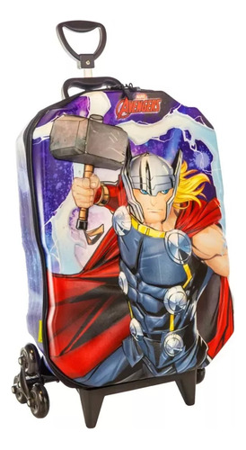 Mochila Escolar Rodinhas 3d Thor Avengers Heróis Infantil
