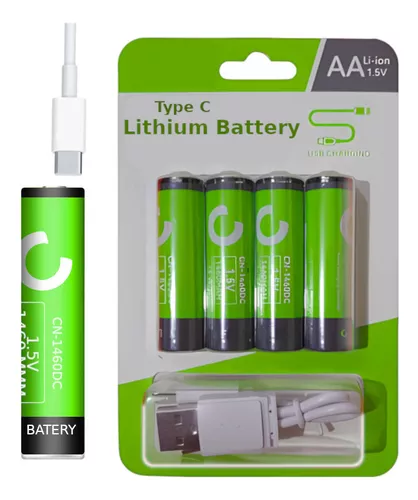 Pack 4 baterias pilas AA litio li ion Usb C RECARGA -BLE Directa