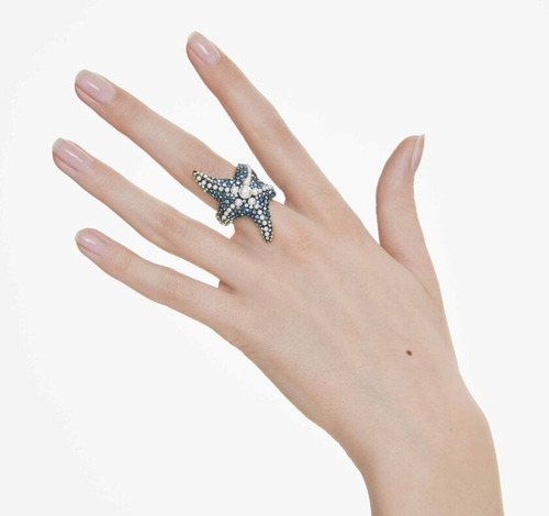 Anillo Swarovski Estrella De Mar Con Baño De Oro.