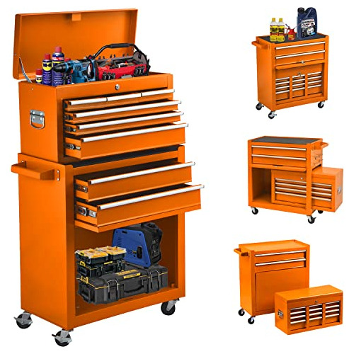 8-drawer Big Tool Chest Of Thick Steel, 2 In 1 Detachable Ro