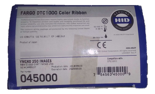 Cinta Hid 045000 Fargo Dtc1000 Color Ribbon 250 Impresiones